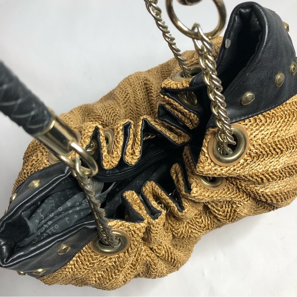 Olivia & Joy Beige Woven Black Leather Gold‎ Hardware Chain Purse - Picture 2 of 16